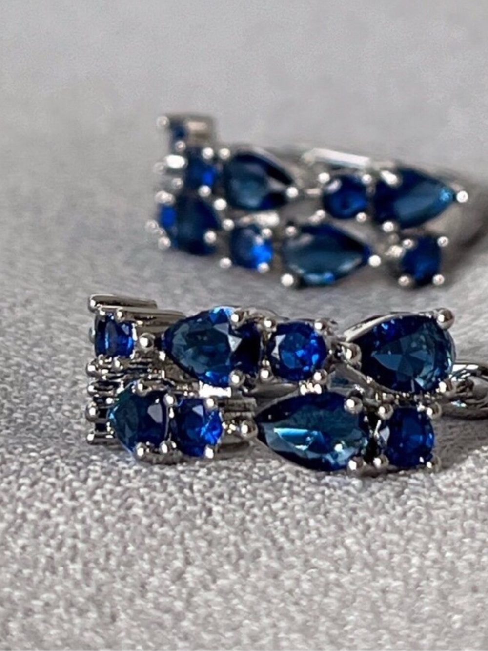 Sterling Silver Sapphire Blue Crystal Cluster Earrings, NWOT